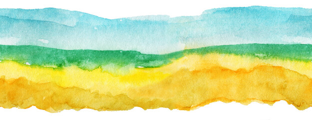 Hand drawn watercolor landscape painting..