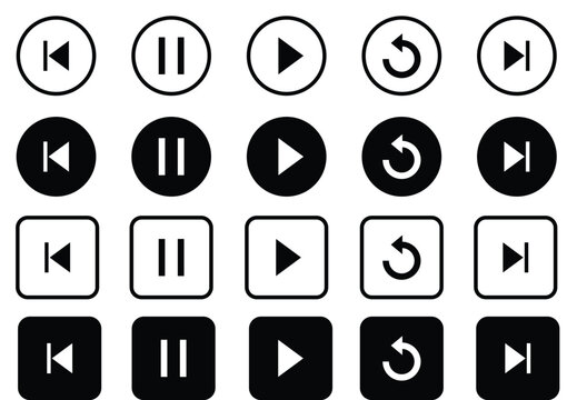 Icons set of player button, Vector set of play pause button
