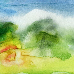 Abstract Autumn Watercolor Landscape
