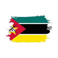 National flag of Mozambique with brush stroke effect on white background