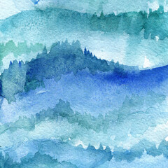 Watercolor painting of misty mountains