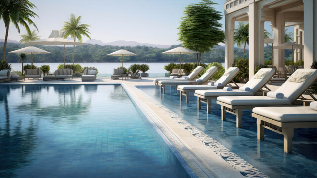 Swimming pool in luxury hotel resort.