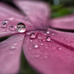 A macro shot of water droplets on a petal.