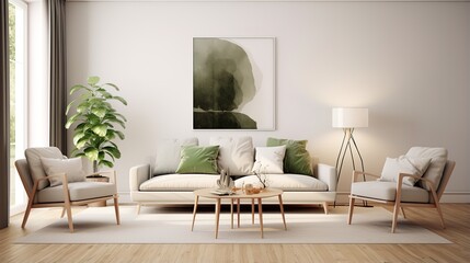 scandinavian design living room  with painting on the wall