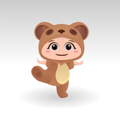 Cute Bear With Cartoon Icon Vector Illustration. Cute bear mascot costume concept Isolated Premium Vector. Flat Cartoon Style