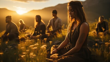 group of people at sunset