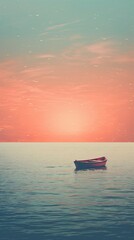 An empty ocean with a boat sitting near it,soft colors, mesmerizing optical illusions