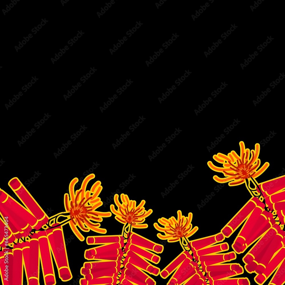Poster burning firecracker stripe element in red color.