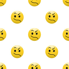 Fototapeta premium Yellow Head emoticon icon with Facial expressions, Seamless pattern on white background.