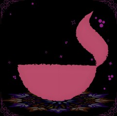 Creative Brush Effect Lit Oil Lamp (Diya) on Rangoli.