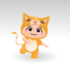 Cute Cat With Cartoon Icon Vector Illustration. Cute bear mascot costume concept Isolated Premium Vector. Flat Cartoon Style