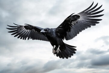 Obraz premium Large Black Bird Flying Through Cloudy Sky