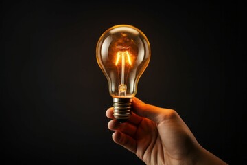 Light bulb in hand. Background with selective focus and copy space