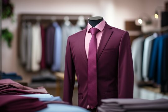 Mannequin in the show room, suits atelier concept. Background with selective focus and copy space