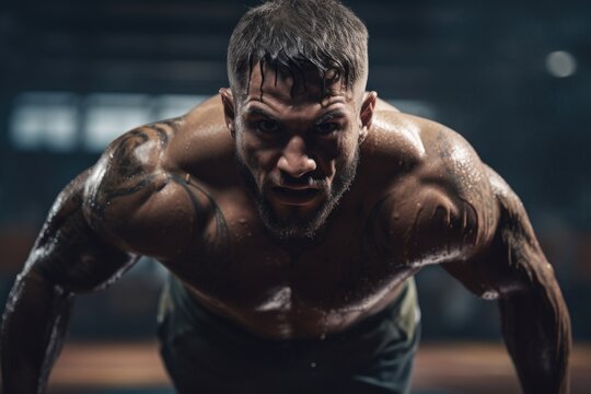 Man Doing Push Ups in Gym