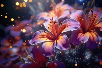 Close-Up of Flowers with Background Lights