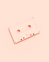 Rose pink cassette tape musical instruments equipment flat lay diagonal vibrant production background wallpaper 3d illustration render digital rendering