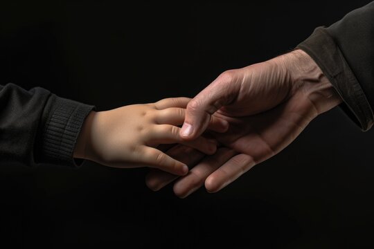 Person Holding Child's Hand in Dark Room