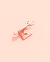 Rose pink vintage telephone nostalgia design element pink peach background 3d illustration render digital rendering