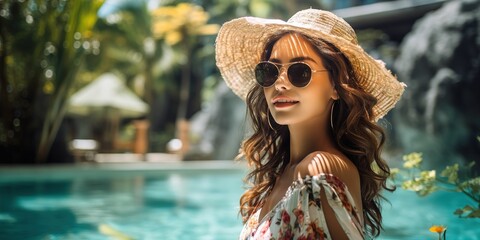 Luxury Spa Hotel in Bali: Woman Enjoying a Relaxing Pool Vacation