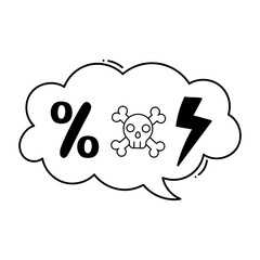 speech bubble with percent symbol and skull icon over white background, line style, vector illustration