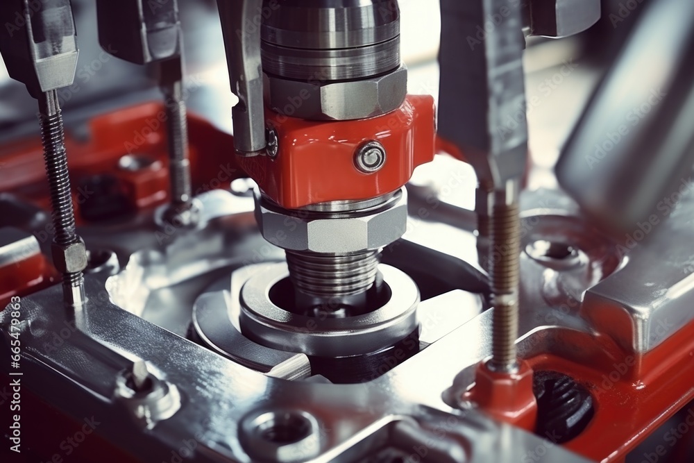 Poster close-up of machine with red handle
