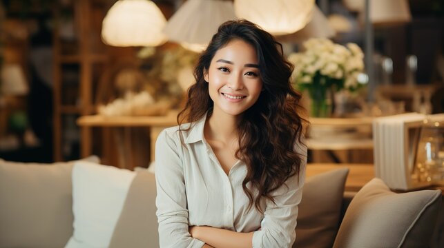 Portrait of Successful Asian Female Entrepreneur in Furniture Store