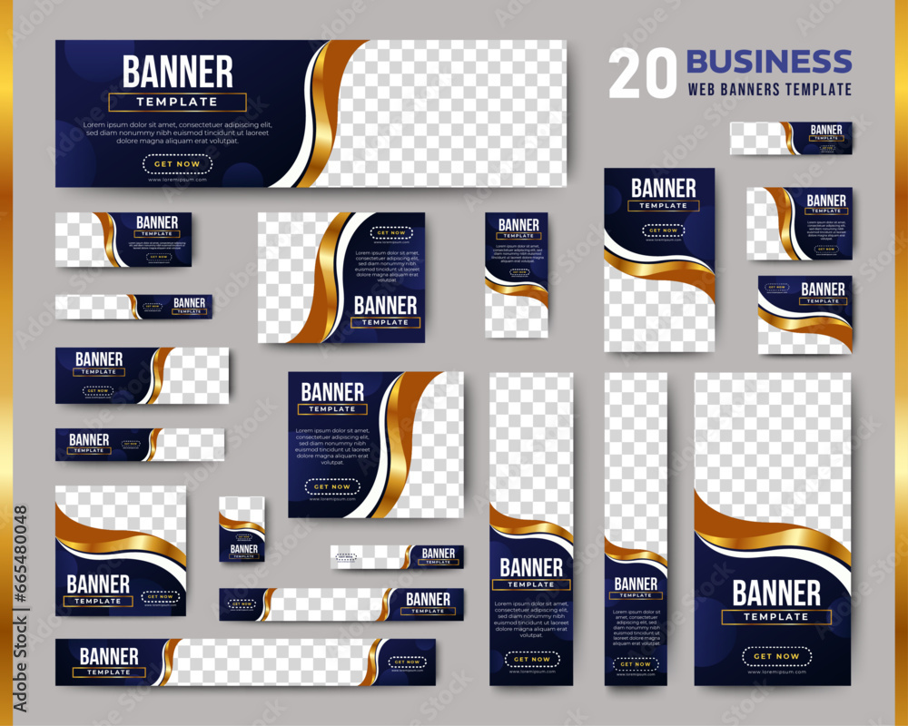 Poster professional business web ad banner template with photo place. modern layout black background and go