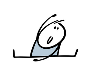 Stickman athlete shows stretching exercises, sits on the splits and leans sideways. Vector illustration of morning exercises in the gym and strong gymnast character.