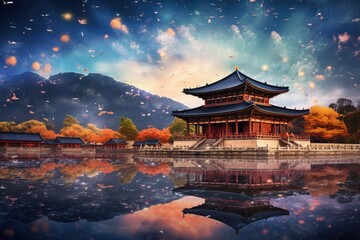 Korean traditional architecture in Gyeongbokgung Palace, South Korea, San Andres & Providencia Islands Caribbean Colombia, AI Generated