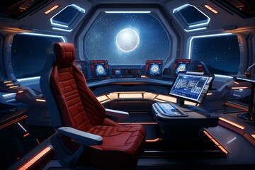 An advanced spaceship cabin with advanced controls and technology. Generative AI