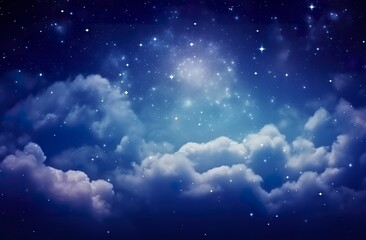 Fototapeta na wymiar Space of night sky with clouds and stars.