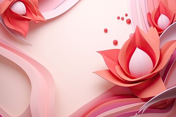 Abstract background with paper flowers. 3d illustration. Place for your text, Happy Mothers Day modern banner design, AI Generated