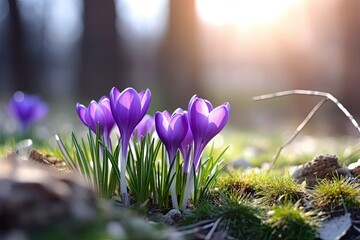 Spring purple crocus flower.
