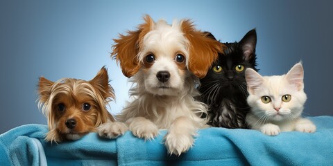Furry Companions: Cute Cats and Dogs in Grooming School Background