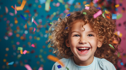 Fototapeta na wymiar happy little child with colorful glitter