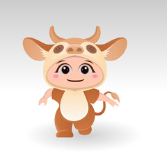 Cute cow With Cartoon Icon Vector Illustration. Cute bear mascot costume concept Isolated Premium Vector. Flat Cartoon Style