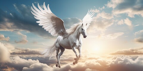 A white horse with wings. - obrazy, fototapety, plakaty