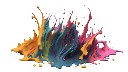 Colorful Paint Splash Rainbow Waves Liquid Explosion Isolated Design Element On Transparent Background.