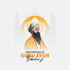 Illustration of guru tegh bahadur on his martyrdom day - obrazy, fototapety, plakaty
