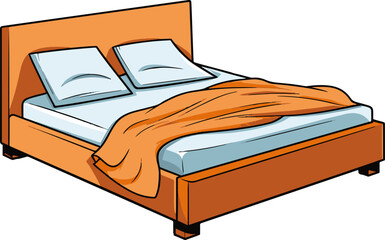 A vibrant, minimalistic and flat-colored comic-style vector image depicting a cozy bed, offering a simple yet captivating visual experience.