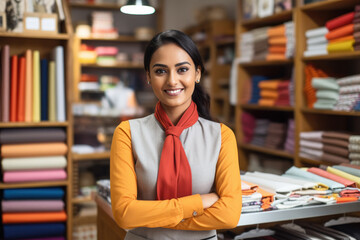 Young indian saleswoman standing at clothing store. - Powered by Adobe