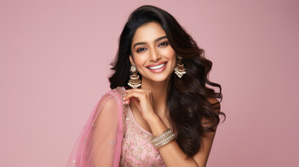 Beautiful and attractive indian woman wearing jewelery smiling. - Powered by Adobe