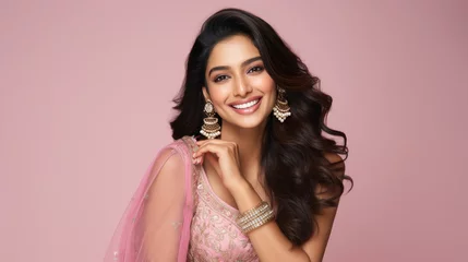 Fotobehang Beautiful and attractive indian woman wearing jewelery smiling. © Niks Ads