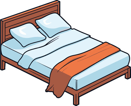 A charming, comic-style image with a simple, minimalistic design. The flat colors and vector art add a delightful touch to a cozy bed.