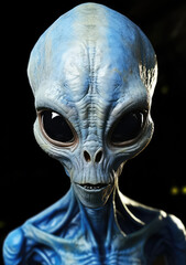 Intergalactic Gaze: A Poster Depicting a Grey Alien Looking into the Camera, Unveiling the Mysteries of Extraterrestrial Existence, Crafted by Generative AI