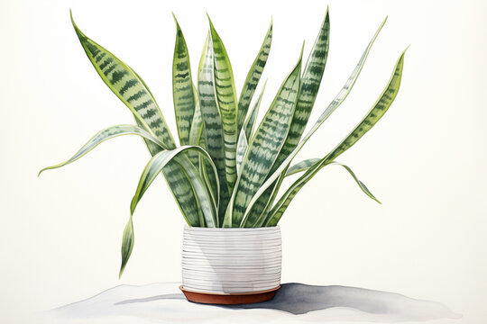 HOUSE PLANTS - Watercolour Collection { No4 } - Snake Plant - Mother-in-law's Tongue - Saint George's Sword. Botanical Watercolor Illustration Indoor Plant for Flower Shop