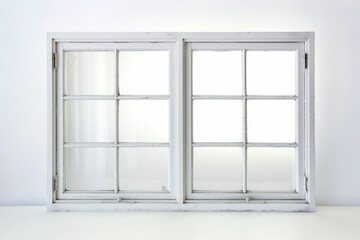 White window with white frame and white wall behind it.