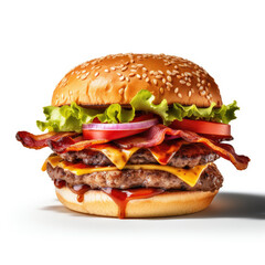 Photo studio of a bacon burger isolated on a white background