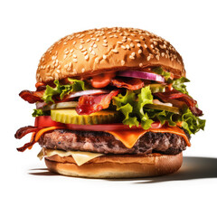 Photo studio of a bacon burger isolated on a white background